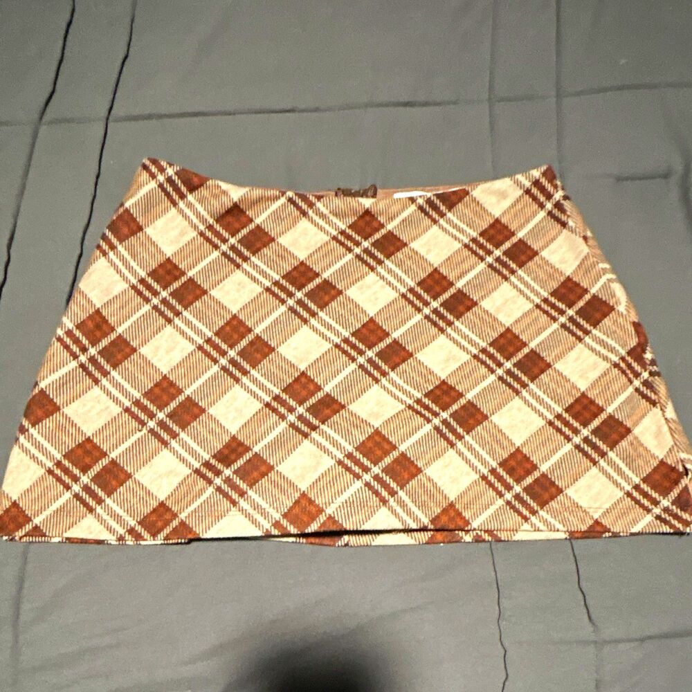 Altard State-Women’s Brown/Beige Plaid Mini Skirt: Size S